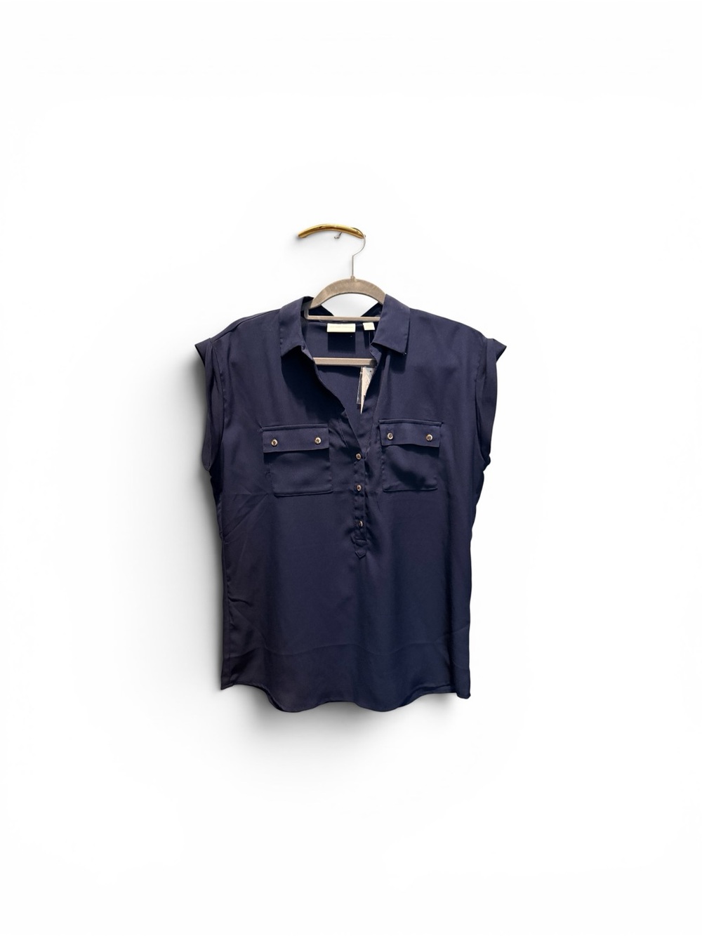 NWT New York & Company Navy Sleeveless Button-Placket Utility Blouse